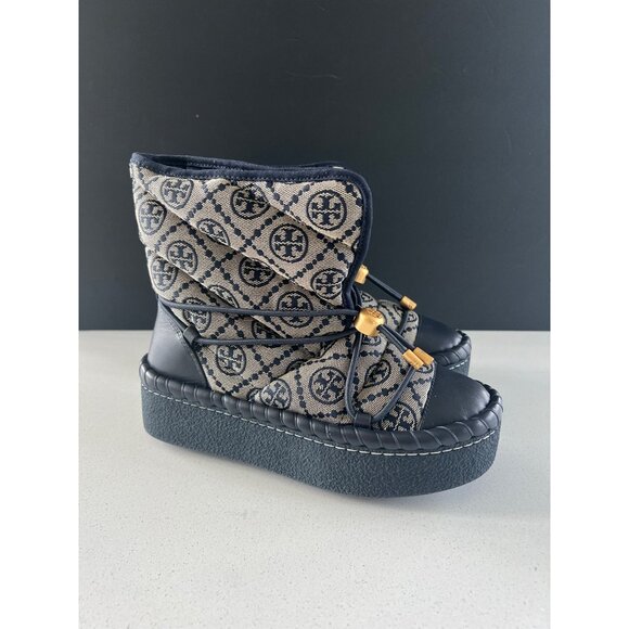Tory Burch Women's Blue T Monogram Bootie Boots size 5 - Picture 2 of 11